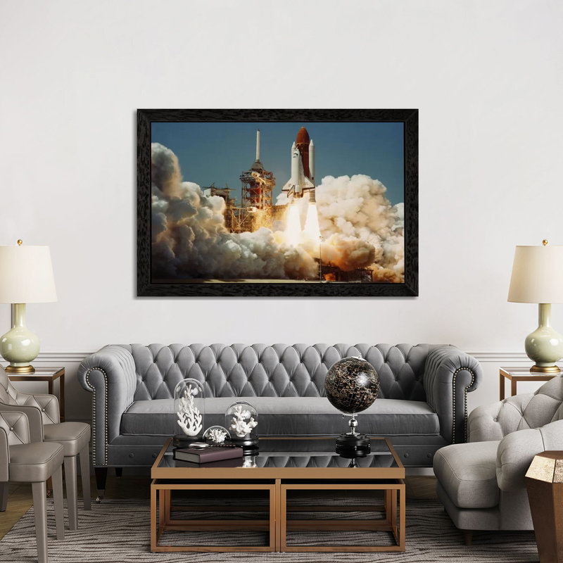 Space Shuttle Challenger Lift Off (1983) - Floater Frame Print on Canvas, 66.04 cm H x 45.72 cm W, Black