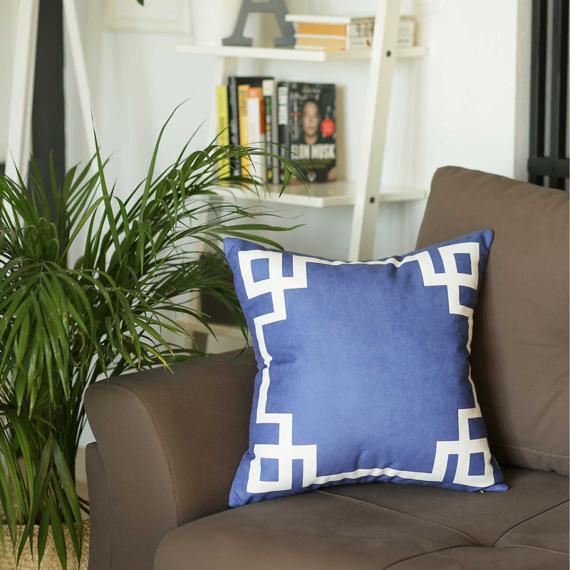 Geometric Blue and White Polyester Throw Pillow Cover