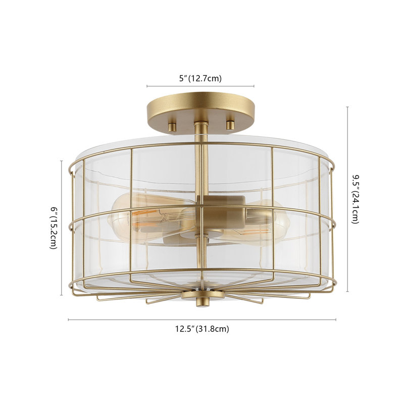 Plafonnier semi-encastré 2 lumières 12,5 po Aldusa, Laiton