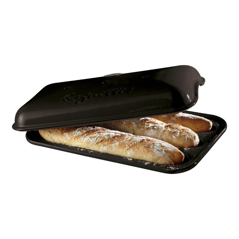 Emile Henry 34-5506 Rectangular Italian Bread Loaf Baker, 15-Inch, Burgundy, Charcoal