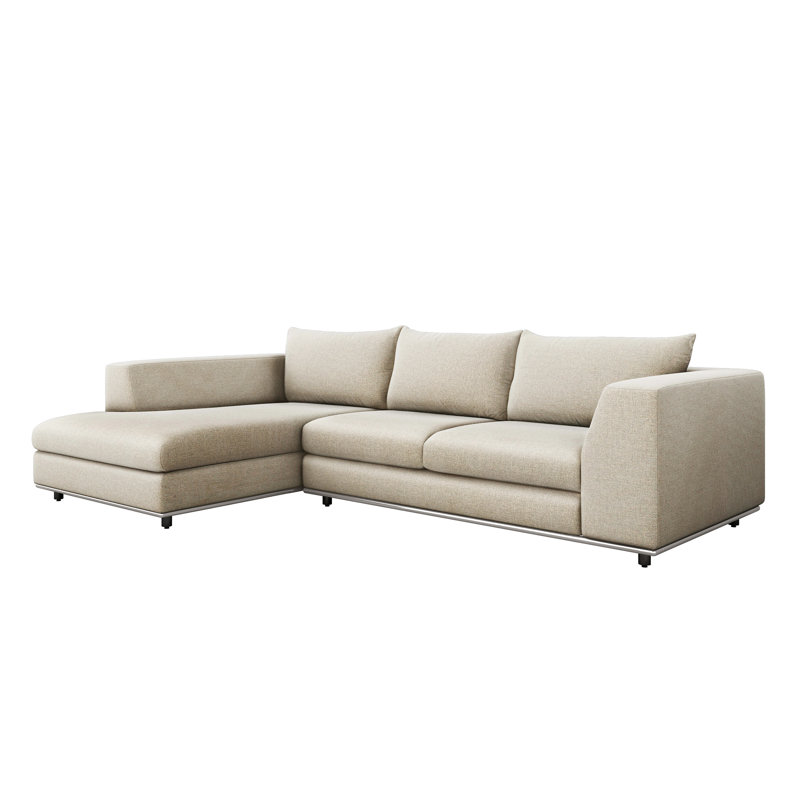 Comodo Sofa & Chaise, Left Hand Facing, Pure Gray 100% Polyester, Walnut