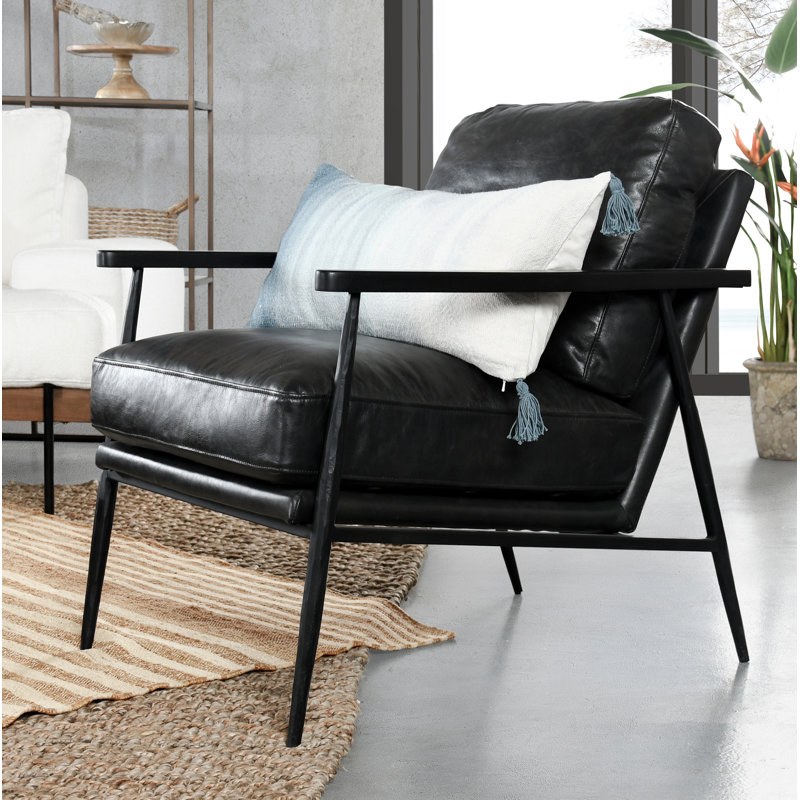 Arnold Leather Club Chair, Black/Black