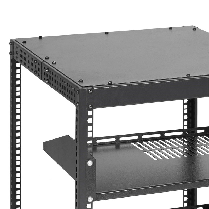 Support de rangement 12U à cadre ouvert de profondeur réglable de 15 à 40 po, fixation autoportante ou murale, support AV à 4 colonnes avec roulettes, pouvant accueillir tous les équipements informatiques et audiovisuels
