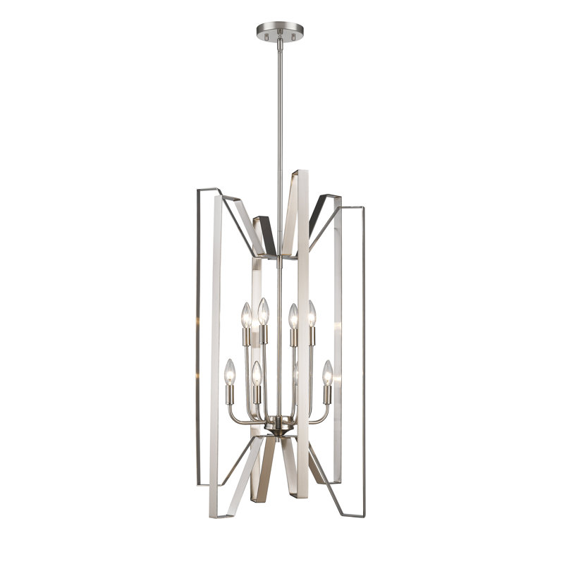 Lustre géométrique à 8 lumières de style bougie Algertha, Nickel brossé
