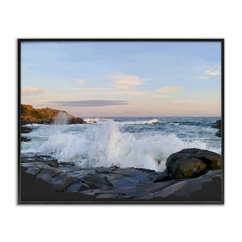 «Strong Breaking Waves», estampe numérique par Emily Kalina, H 24 po x l 30 po, Giclée encadrée noir minuit