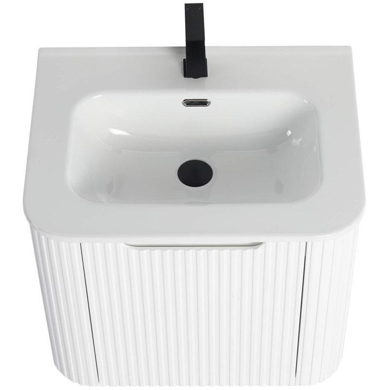 Caskvalley Modern Bathroom Vanity with Straight Fluted Design 24" Wide, White