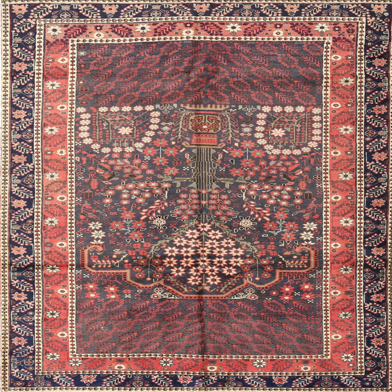 Tapis traditionnel rouge / brun, Carré 8 pi