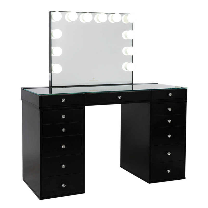 Gaile Slaystation Plus 2.0 Makeup Table with Vanity Mirror , 5 Drawer Units Bundle for Makeup Storage, Pro Black (LFD)