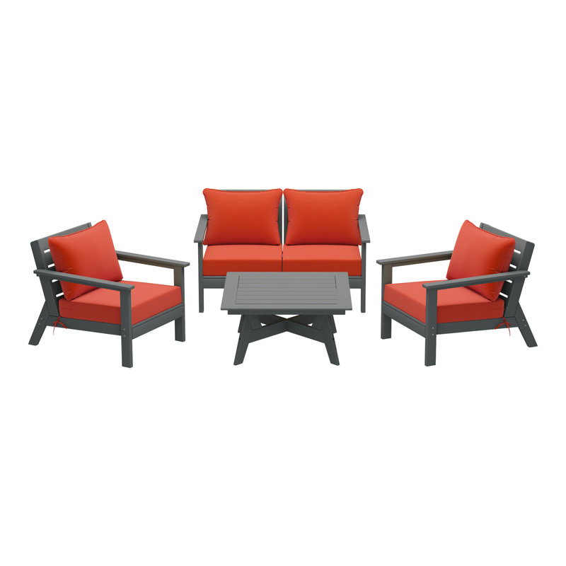 5-Piece Deep Seating Set, Orange, Gray