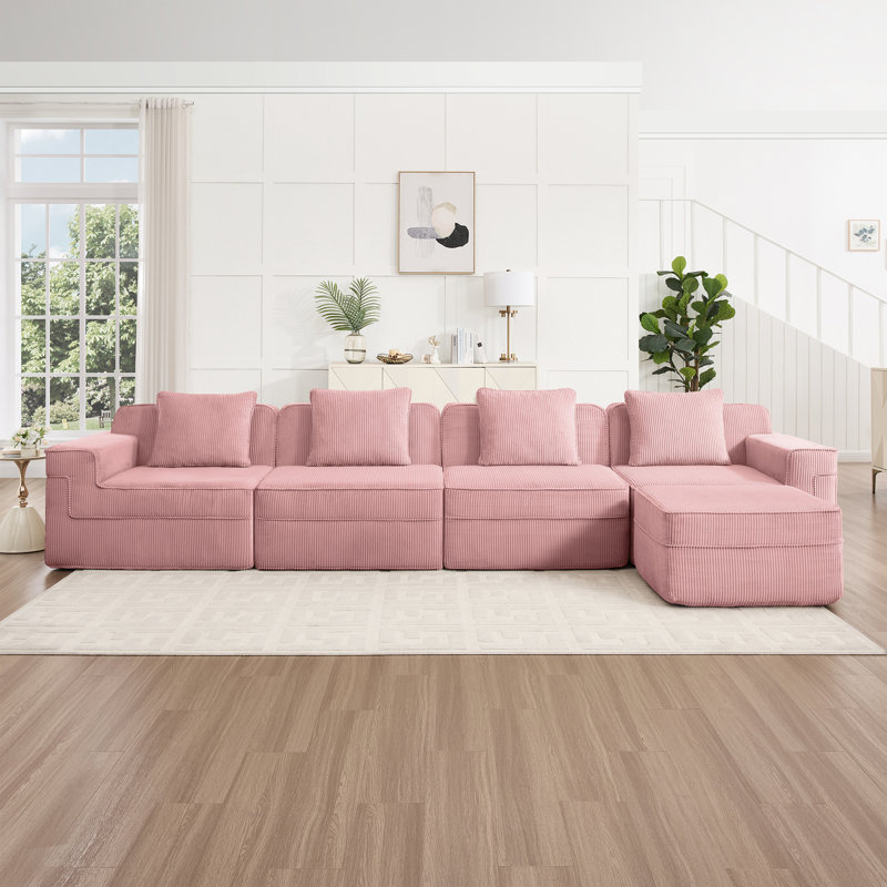 Canapé modulaire Cloud avec assise profonde, Velours côtelé rose