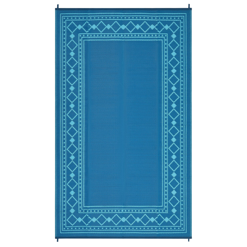 Outdoor Rug Modern Bordered Geometric Rug Waterproof Reversible Plastic Straw Rug for Patio Camping RV Balcony Backyard