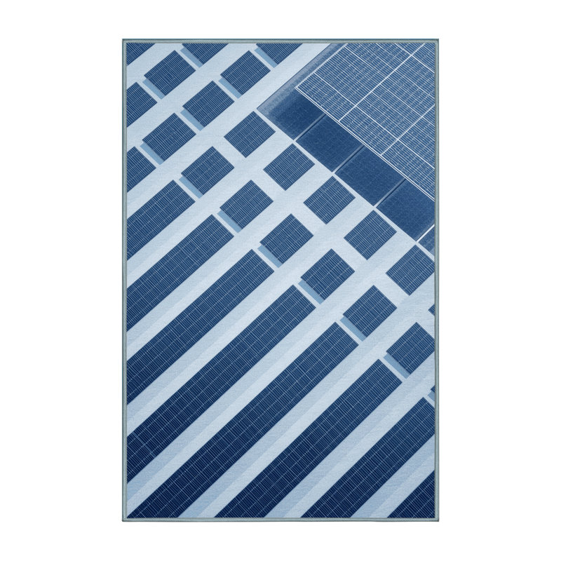 Soft Plush Ormes Solar Panel Array Modern & Contemporary Area Rug in Blue – SkyBlue Binding, 4x6