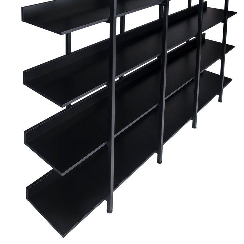 5 Tier Bookcase Home Office Open Bookshelf, Vintage Industrial Style Shelf With Metal Frame, Black