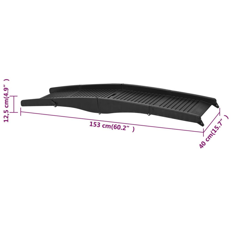 Black 60-Inch Tri-Fold Nonslip Dog Ramp with Raised Sides