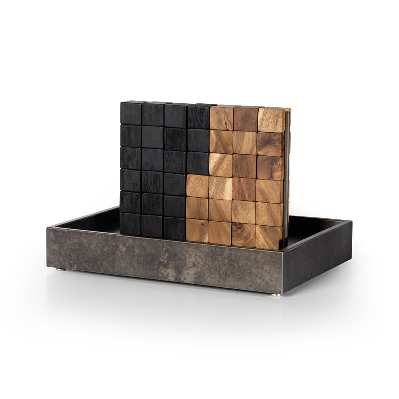 Four Hands 2 Player Four In A Row, Natural Guanacaste/Carbonized Black