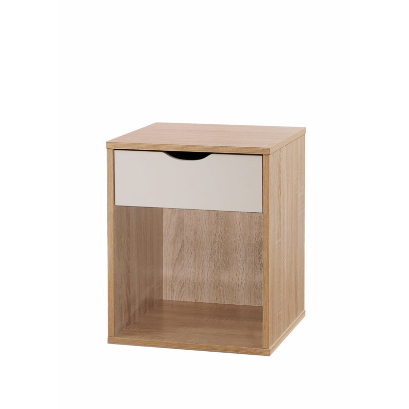 Wilkens 40cm W Manufactured Wood Bedside Table, Oak/White