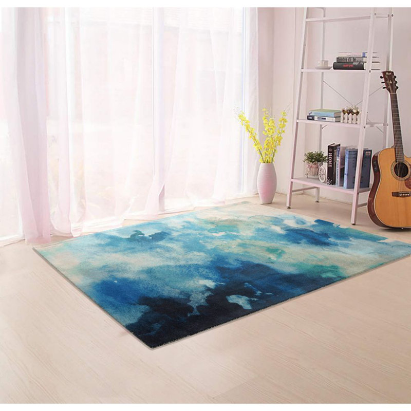 Tapis bleu / rose touffeté Mariam, Rectangle 5 pi x 7 pi