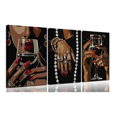 3Pcs Fashion Black Woman Canvas Wall Art African American Vogue Black Girl Wall Decor Pictures Fashionable Gorgeous Beautiful Black Woman Posters Prints For Living Room Bedroom Artwork Home Decoration