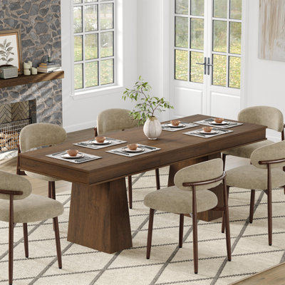 63''-86.6'' Extendable Dining Table for 6-10, Solid Wood Rectangular Extendable Kitchen Table, Mid Century Modern,  for Kitchen, Dining Room