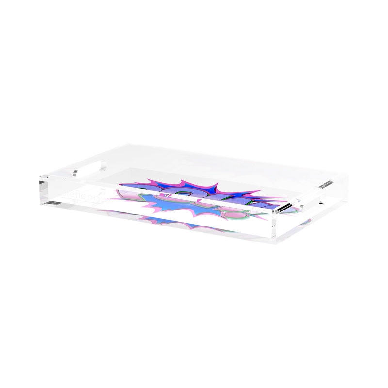 Pow Blue Pink Acrylic Rectangle Decorative Tray, 17"W x 10.5"D x 2"H