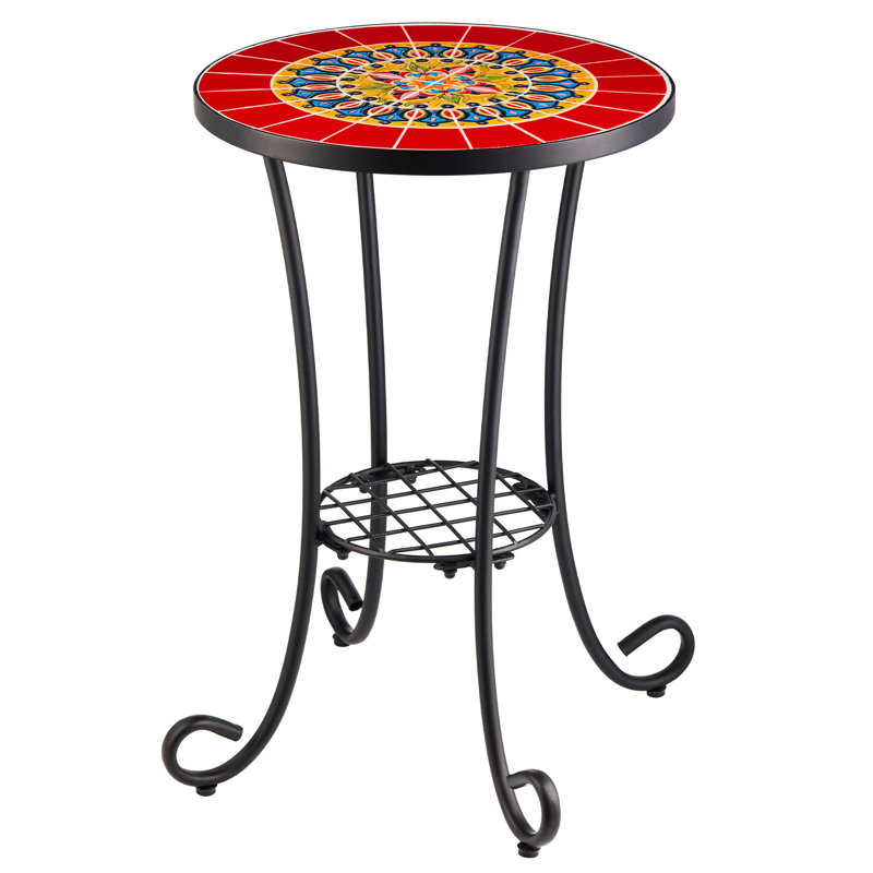 Fenske Patio Side Table with Shelf, Red
