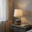 Durable 38cm Ceramic Table Lamp with Textured Base and Fabric Shade, Minimalist Design for Living Room or Bedroom Accent