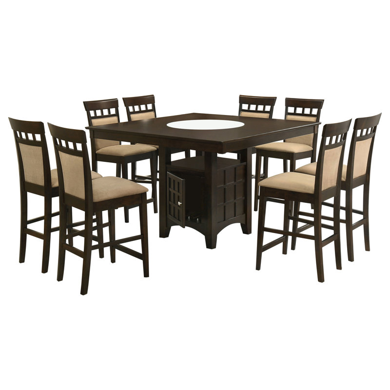 Sarwa Square Counter Height Dining Set Brown and Tan, 9
