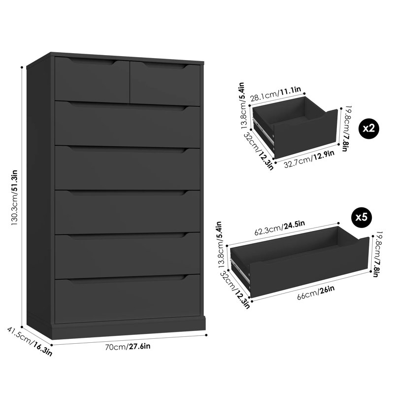 7 - Drawer Dresser, Black