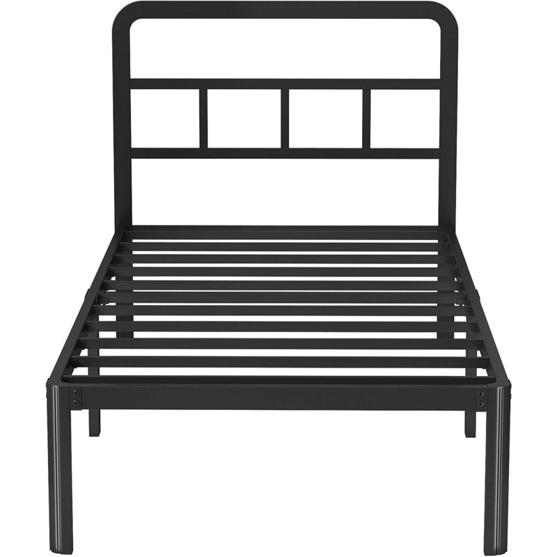 Structure de lit simple de 14 pouces avec tête de lit, structure de lit plateforme robuste en métal avec pieds d'angle arrondis, aucun sommier requis, silencieux, assemblage facile, noir