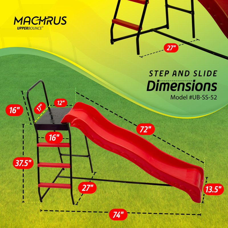 Machrus Upper Bounce Trampoline Step N Slide Fun Indoor and Outdoor Ladder and Wave Slide Set, Red