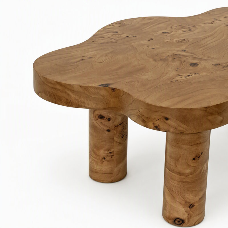 Table basse nuage en loupe de 101,6 cm (40 po) avec 4 pieds ronds, table basse moderne à profil bas, table centrale irrégulière unique pour salon