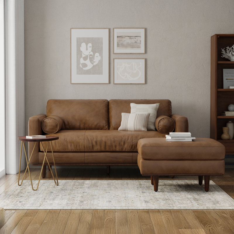 Morrison Genuine Leather Sofa, Mid-Century Modern Couch for Living Room, Handcrafted with Removable Cushions, 72" W