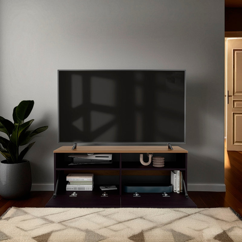 Meuble télé, 2 portes, 2 tablettes, châtaignier / brun clair