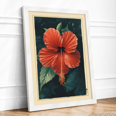 Hibiscus in Deep Teal Botanical - Framed Print