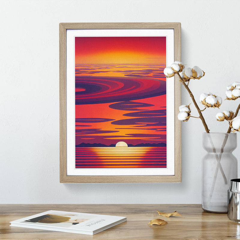 Unreal Sunset View - Wall Art, 66cm H x 48cm W, Oak Framed Paper, White