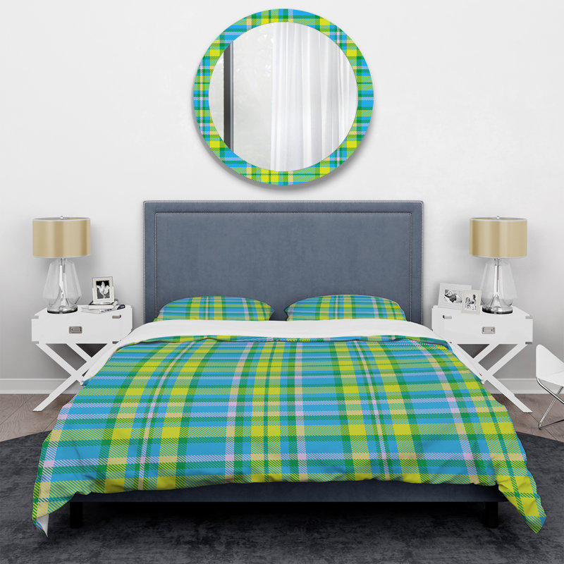 Green Checked Tartan Polyester Gingham Duvet Cover