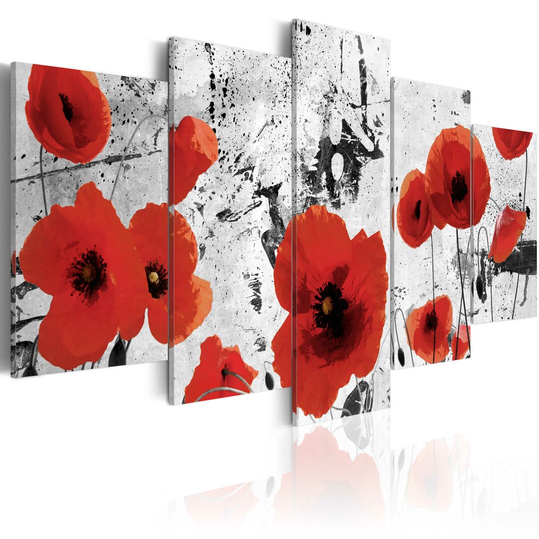 5-tlg. Leinwandbilder-Set - Grafikdruck „Scarlet Flowers”