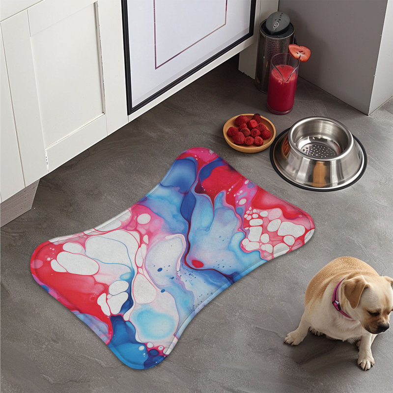 Tapis d'alimentation rouge en forme d'os rouge / blanc / bleu