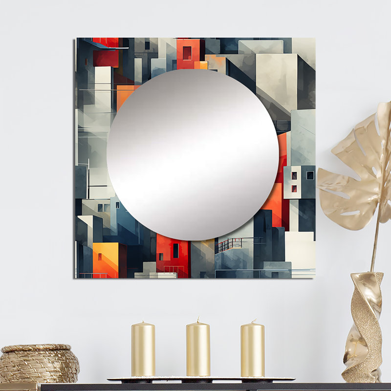 Motif de mur gris rayé cubique - miroir mural carré moderne pour la chambre à coucher, 23 po x 23 po