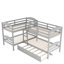 Lit simple superposé en forme de L avec lit gigogne, gris - Améliore la fonctionnalité de la chambre à coucher avec lit gigogne en bois de pin massif