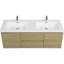 Meuble-lavabo flottant avec double vasque, mural et peu encombrant, pour une salle de bain moderne et fonctionnelle.-534199280