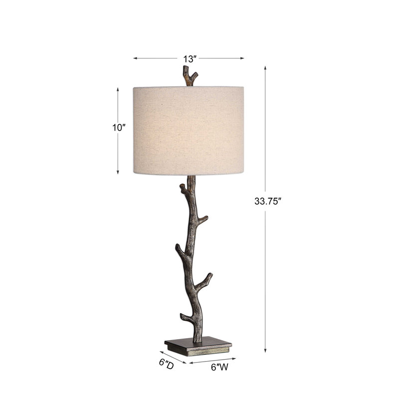 Dark Bronze and Off-White Branch Table Lamp with Linen Shade