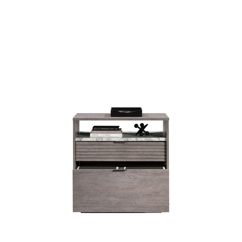 Gris moyen, classeur latéral, deux tiroirs, rangement organisé, bureau personnel, mouvement de tiroir fluide, installation rapide, classeur latéral ouvert en faux marbre 2 gris pour le bureau personnel, le salon ou le bureau,