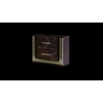 Table de chevet blanche pour décor de chambre à coucher avec tiroir en marbre, éclairage latéral à DEL et deux tiroirs spacieux avec garniture métallique