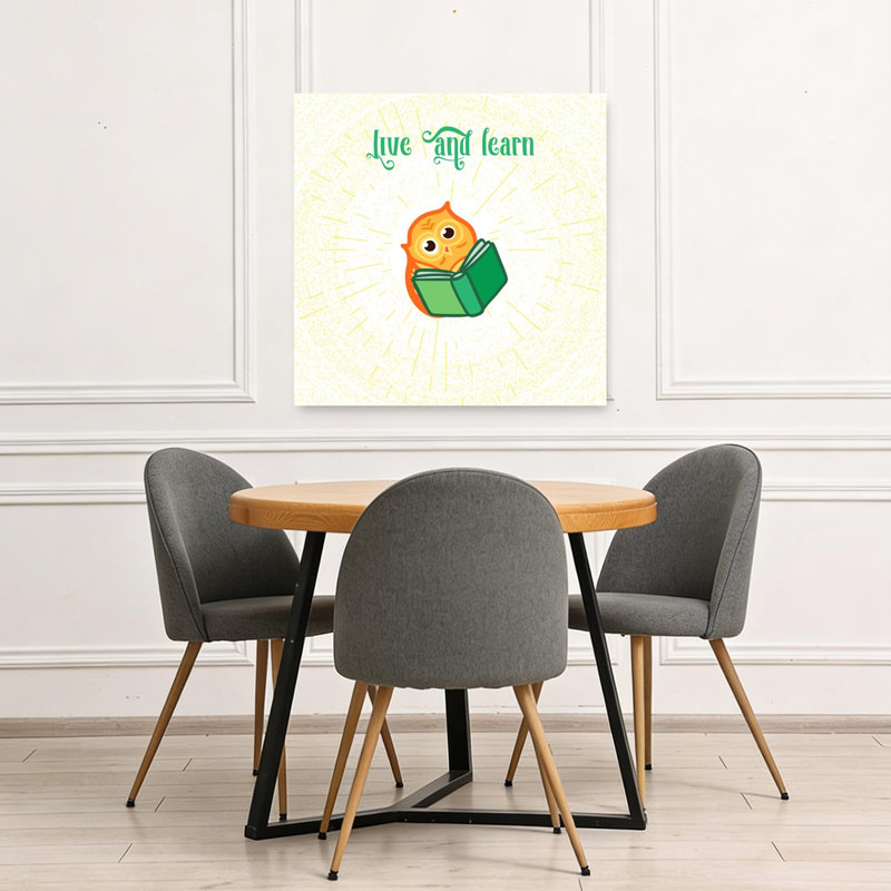 Hibou sage lisant un livre, illustration murale contemporaine représentant une forêt de chouettes, 36" H x 36" W