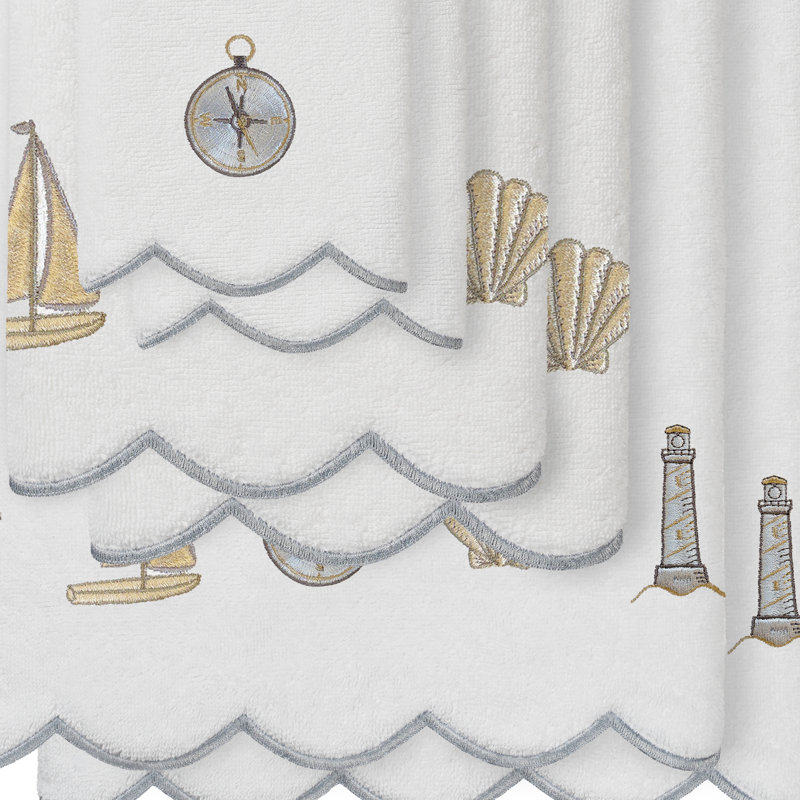  Ensemble de serviettes 100% coton turc SEA JOY, Blanc / Gris, Ensemble 6 serviettes de bain