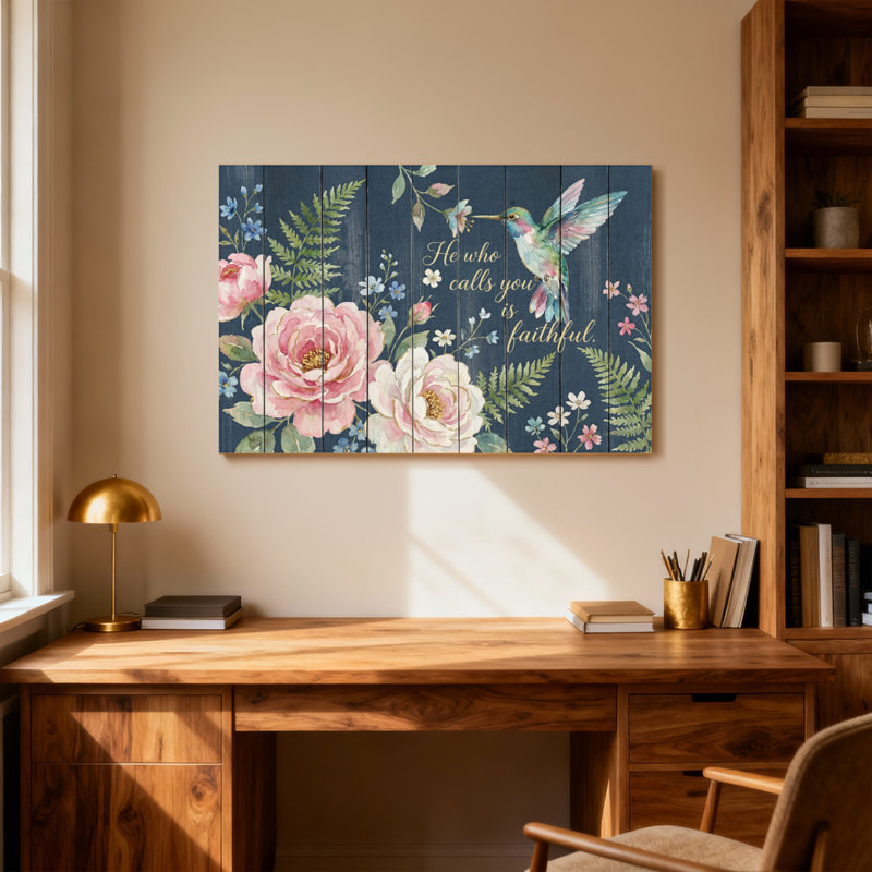Texte et chiffres, impression florale de panneau de colibri en bois, H 16 po x l 24 po