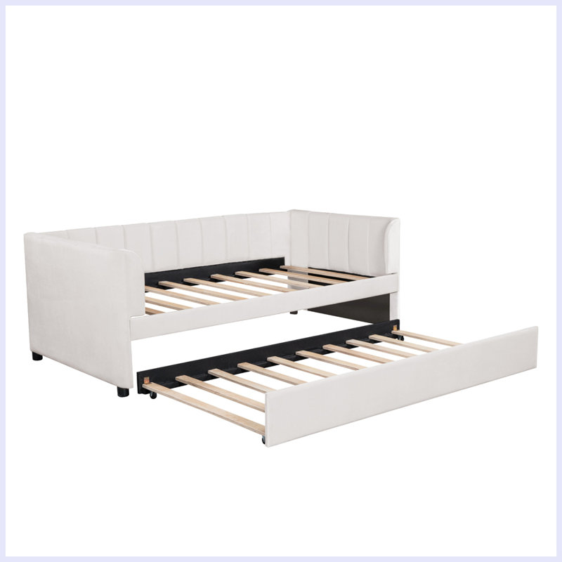 Lit de jour rembourré moderne avec lit gigogne, Beige