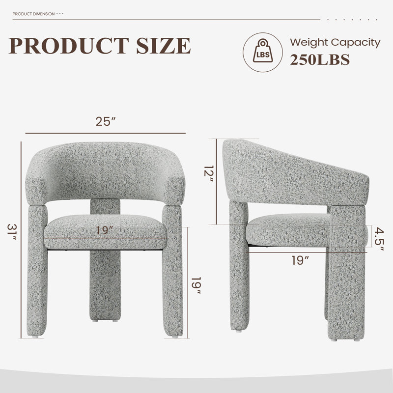 Upholstered Barrel Dining Arm Chair, Grey