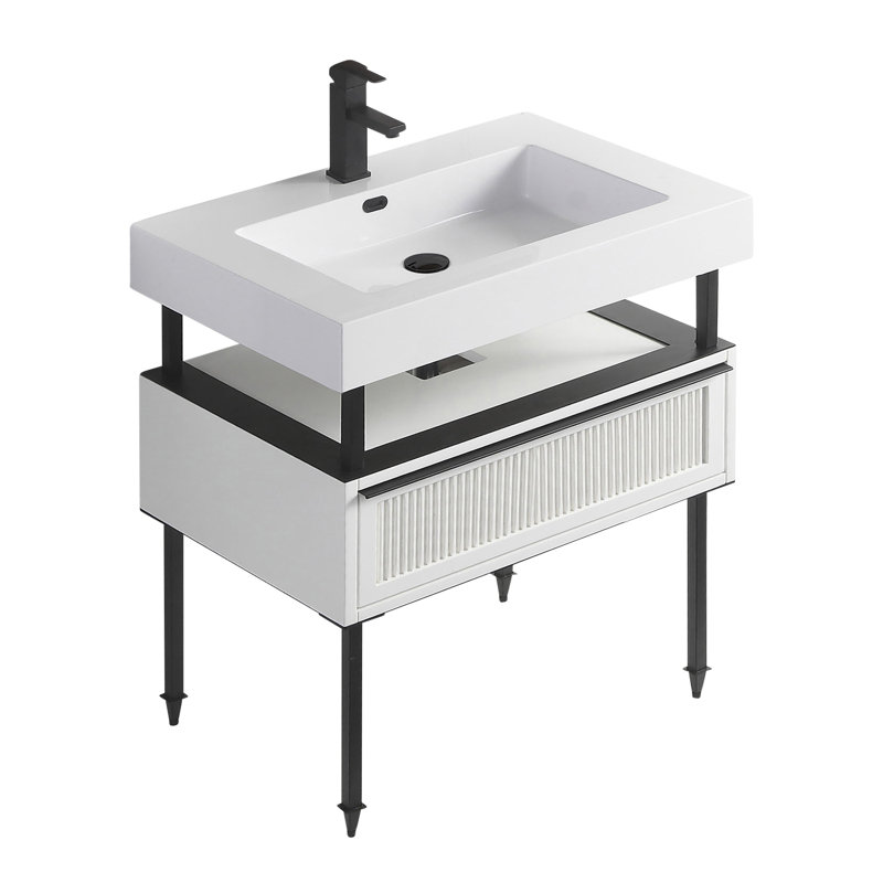 Ensemble de meuble-lavabo simple 30 po Strobel, Noir, Blanc